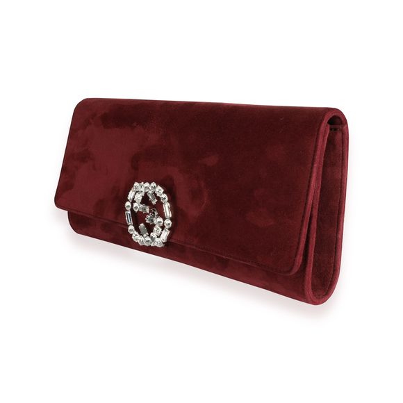 Gucci Burgundy Suede & Crystal Broadway Clutch - Picture 2 of 7